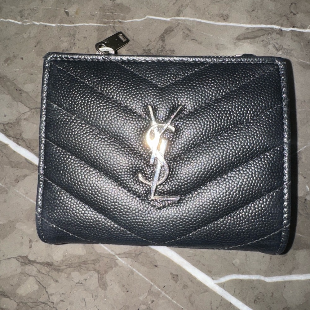 Yves Saint Laurent Black Wallet with Silver Logo